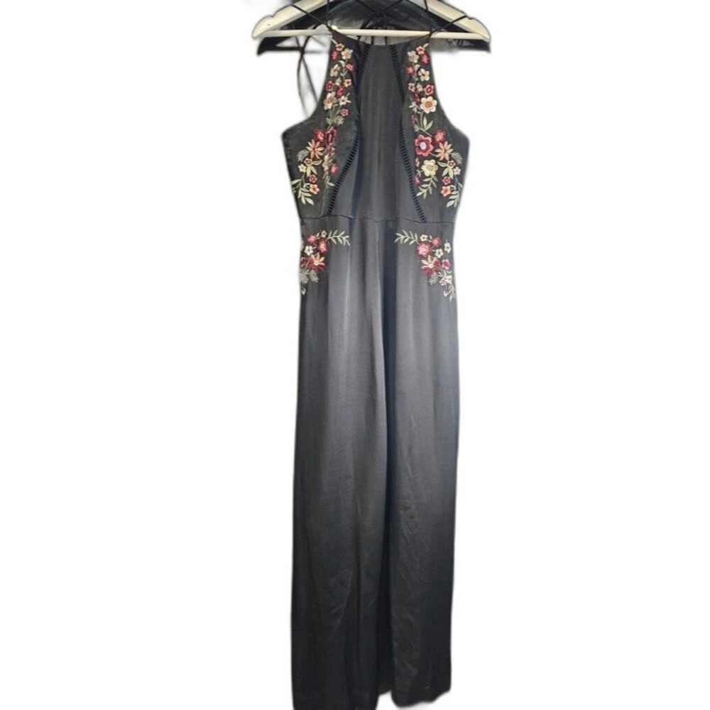 Ever New Melbourne Black Floral Embroidered Wide Leg Jumpsuit Size 8